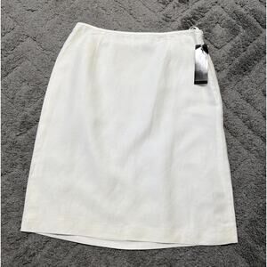 Le Suit Linen Skirt Womens 10 Lined Ivory Seersucker Knee Length Office Work NWT